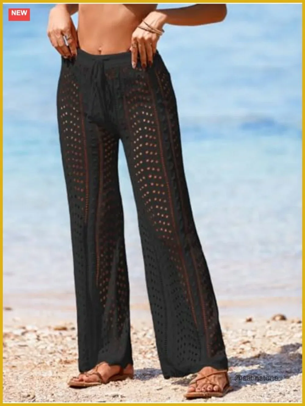 Crochet Beach Cover Up Pants - High Rise Flare Leg